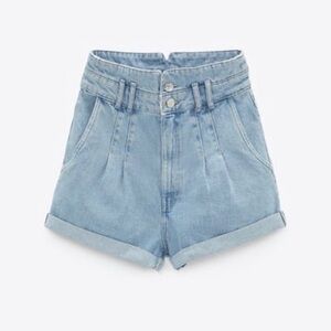 Zara paper bag waist denim shorts